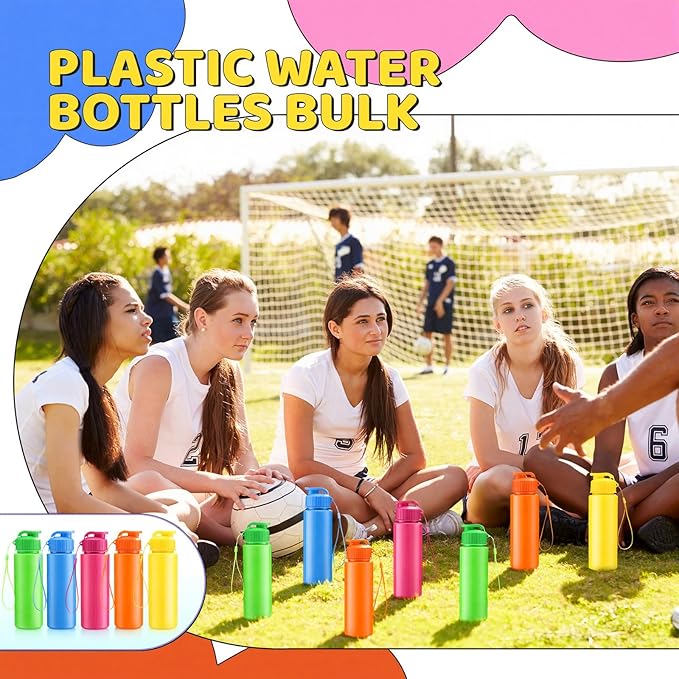 Domensi 50 Pieces Plastic Water Bottle Bulk 17 oz Sports Adults Reusable Large Water Bottles with Leak Proof Flip Top for Adults Fitness (Vivid Colors)