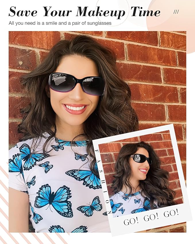 IGnaef Polarized Sunglasses for Women, Trendy Wrap Around Jackie-O Style with Butterfly Decoration IF022