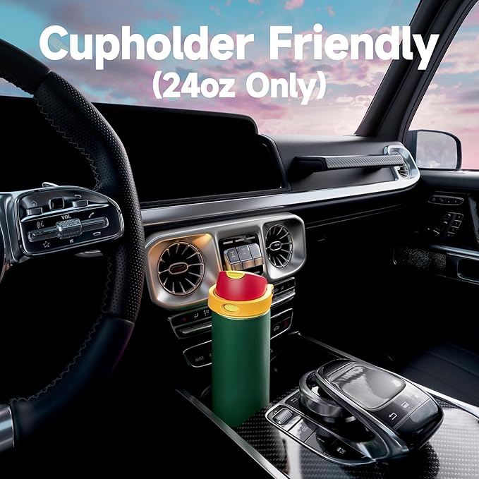 24 oz Insulated Water Bottle with Straw: Meoky Stainless Steel Metal Water Bottle with 2-in-1 Lid - Leak Proof, Cold for 24 Hours, Protective Silicone Base, BPA-Free for Sports Travel Car, Evergreen