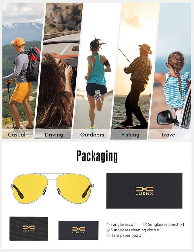 LUENX Aviator Sunglasses for Men Women Polarized - UV400 Protection, Stylish Shades, Driving, Outdoor Activities