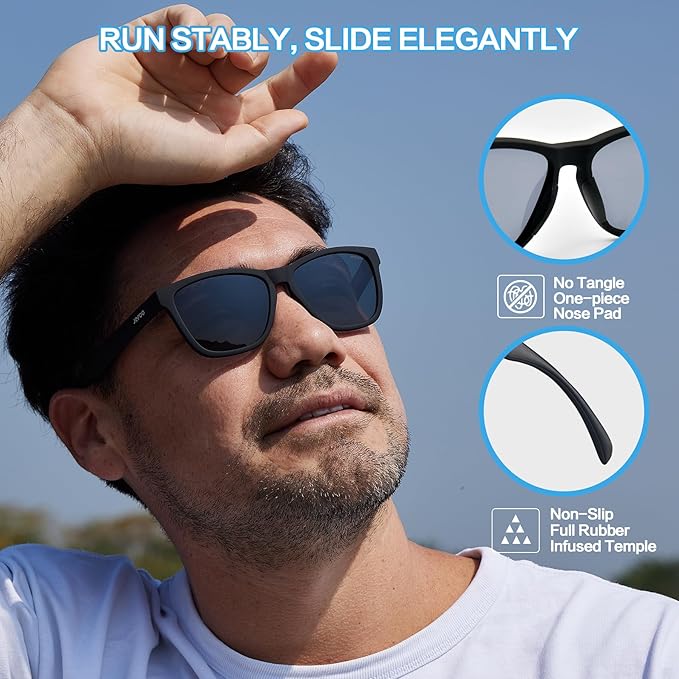 Jefoo Polarized Sports Sunglasses for Women Men Running Retro Trendy Sun Glasses UV400 Protection Tangle Free