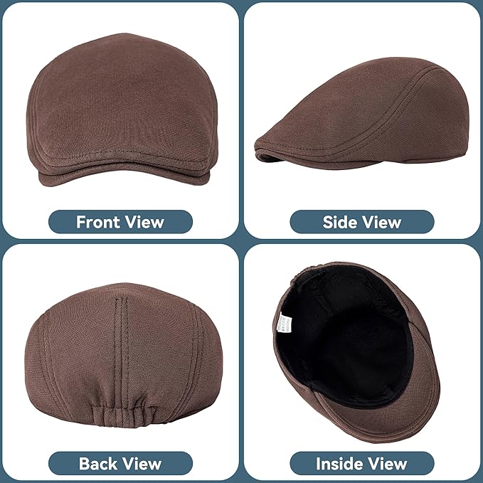 KUJUHA Men's Newsboy Cap Cotton Flat Ivy Gatsby Newsboy Hat Driving Hat Irish Cabbie Hunting Caps Winter Hat