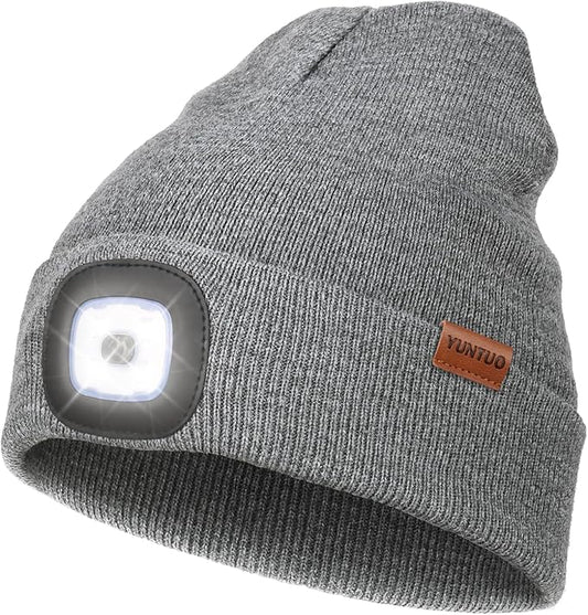 YunTuo LED Beanie with The Light, Unisex USB Rechargeable Headlamp Winter Knitted Cap Gifts for Men Dad Husband Him