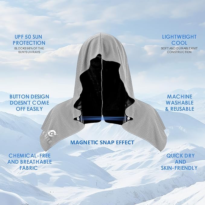 2 Pack Cooling Hoodie Towels, Instant Cooling Towels for Neck and Face, UPF 50 Sun Protection, Ice Towel for Hot Weather, Head Towel for Sports, Camping, Cycling & More Activities