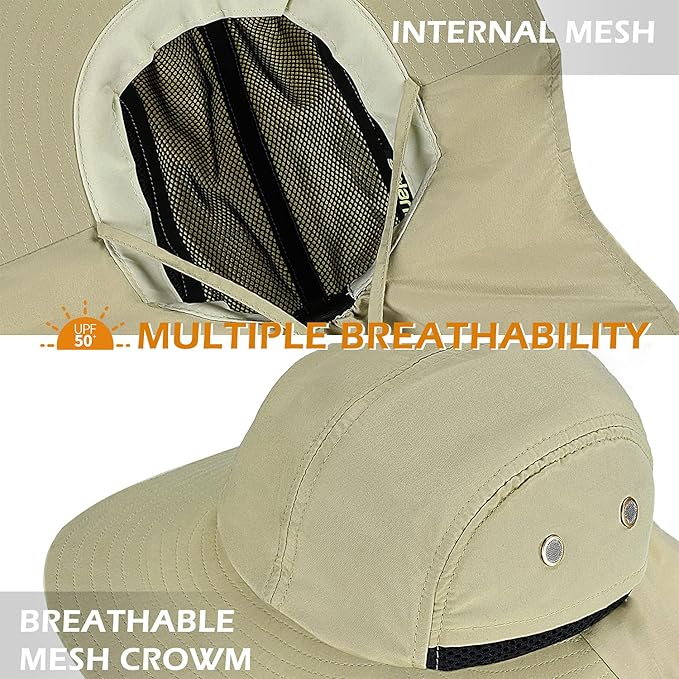 Solaris Sun Hat with Neck Flap, UPF 50 Sun Protection Lightweight Sun Cap for Men Women, Wide Brim Hat for Fishing Hiking