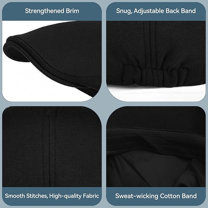 KUJUHA Men's Newsboy Cap Cotton Flat Ivy Gatsby Newsboy Hat Driving Hat Irish Cabbie Hunting Caps Winter Hat