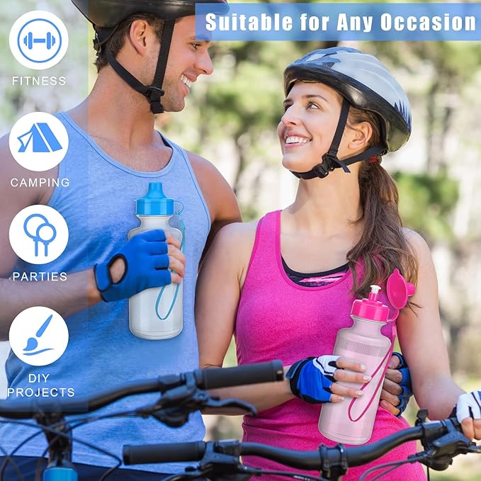 72 Pcs Reusable Water Bottles Bulk 20 oz Squeeze Plastic Sports Water Bottles with Nylon Strap Leak Proof Blank DIY Cups for Travel Hiking Cycling Sport Event Team Gifts