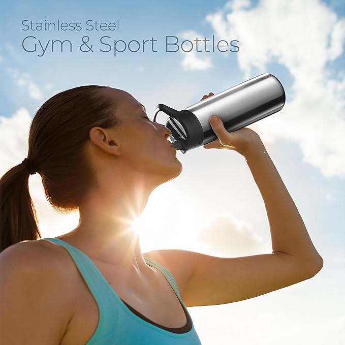 SipX™ 25 oz Insulated Water Bottle with 3 Lids – Leakproof Stainless Steel, Triple Insulated – Cold 24 Hours/Hot 12 Hours – Durable Bottle for School, Gym, Travel – Stainless