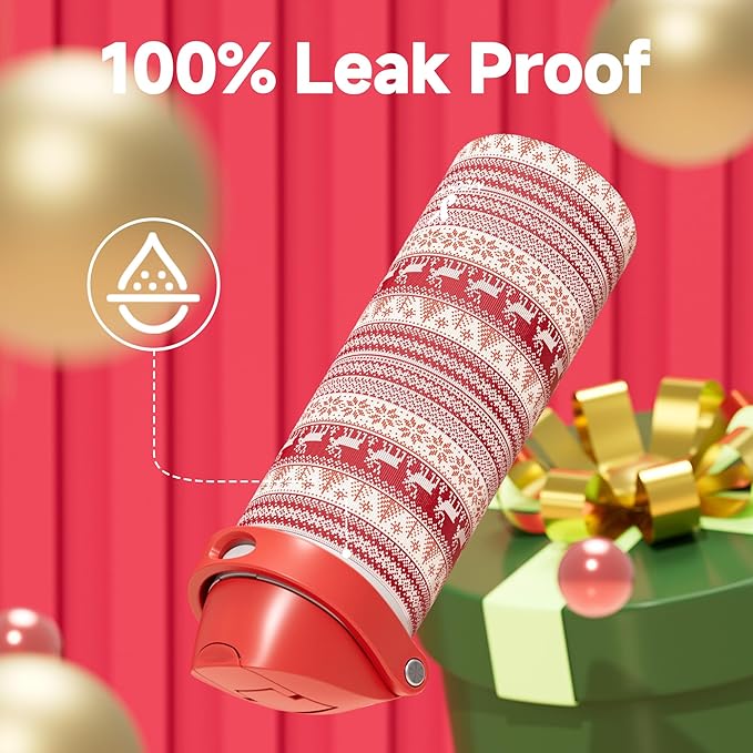 24 oz Insulated Water Bottle for Christmas: Meoky Stainless Steel Water Bottle with Straw and Spout Lid - Leak Proof, Cold for 24 Hours, Fits in Car Cup Holder, Christmas Gifts for Adults, Winter Trio