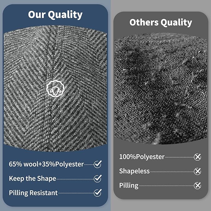 KUJUHA Wool Men's Newsboy Caps Flat Irish Cabbie Ivy Gatsby Newsboy Driving Hat Hunting Cap Winter Hat