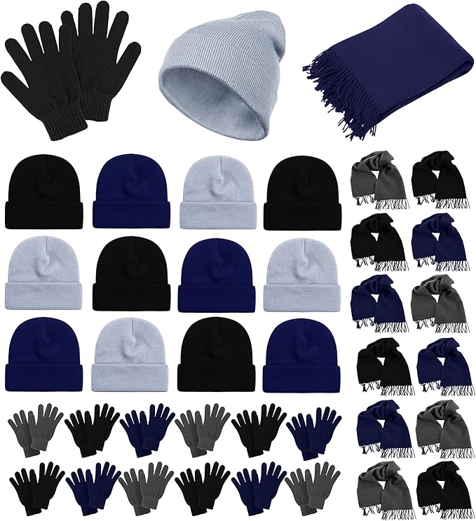 36x Winter Gloves, Beanies, Fleece Scarves Unisex Bulk Pack Donation Charity Care Bundle