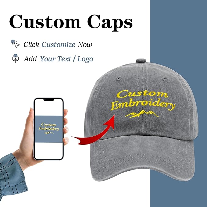Custom Embroidered Hats, Personalized Embroidery Baseball Caps Add Your Logo Text Gift for Men Women