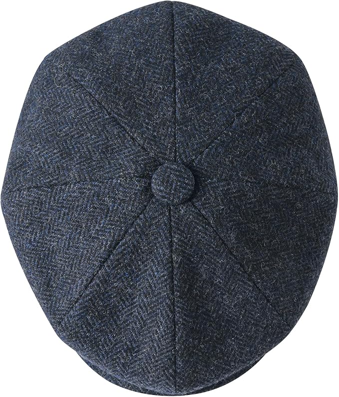 Men Wool Blend 8 Panel Newsboy Cap Tweed Cabbie Hat Snap Brim