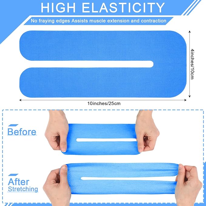 12 Pcs Precut Kinesiology Tape for Knees Waterproof Sport Knee Tape Elastic Breathable Latex-Free Athletic Tape Knee Pain Relief Tape for Knee Tendons Support Strips Fitness (Blue)