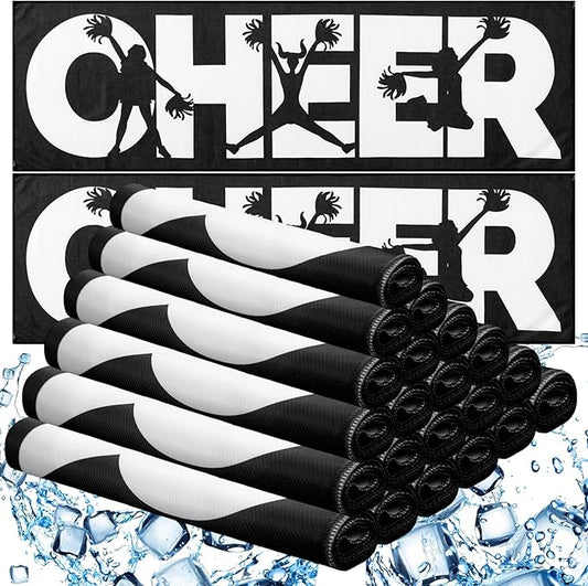 24 Pcs 12/24 Pcs Cheerleader Cooling Towel Cheer Gifts Bulk for Team Cheer Sports Gifts with Bags 40" x 12" Breathable Chilly Microfiber Cooling Towel for Yoga Sport Gym Party Favor (Black)
