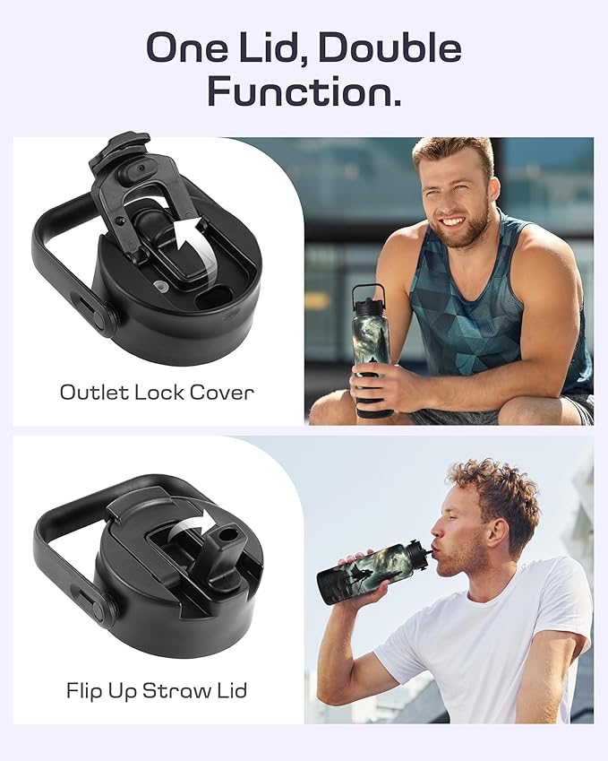 Insulated Water Bottle 40 oz –Hot and Cold Coffee Travel Drinks, Leakproof Sports Gaming & Gym Bottles, Large and Small Reusable Stainless Steel Flask with Straw – Shadowlands Odyssey