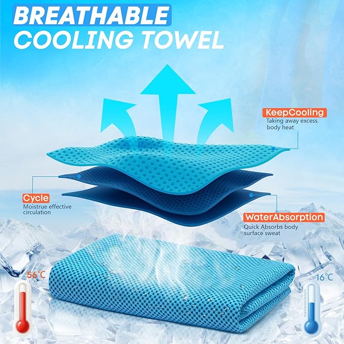 4 Pack Cooling Towels (40"x 12"), Soft Breathable Gym Towels, Outdoors Ice Towel for Neck and Face, Camp Essentials Microfiber Sweat Towels for Gym, Run, Yoga, Workout, Travel, Climb