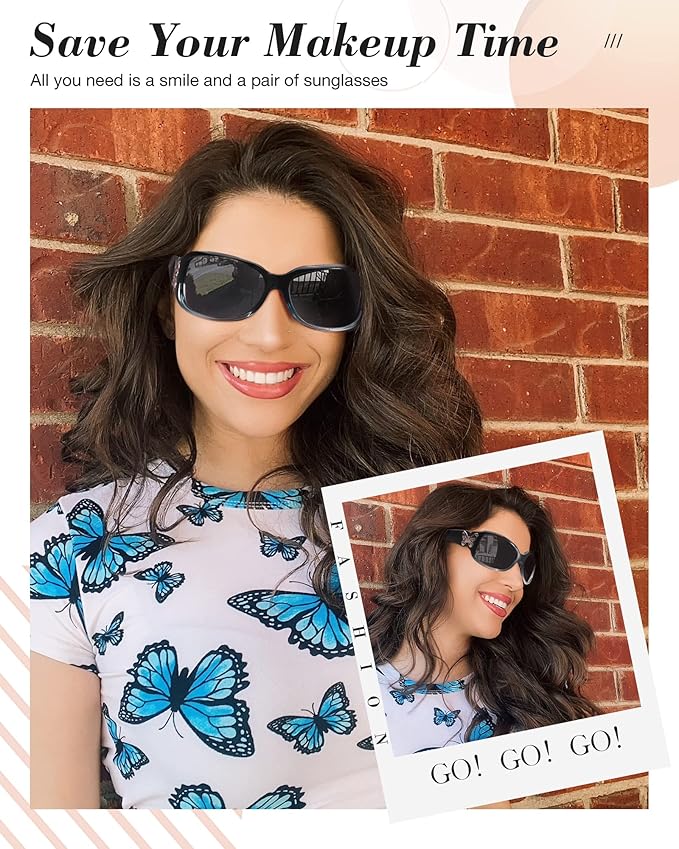 IGnaef Polarized Sunglasses for Women, Trendy Wrap Around Jackie-O Style with Butterfly Decoration IF022