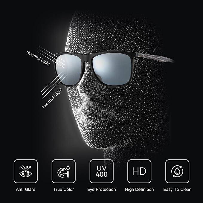 ZENOTTIC Square Polarized Sunglasses for Men Ultralight Carbon Fiber Sun Glasses Driving Fishing Golf Sports UV400 Protection
