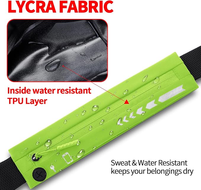 USHAKE Slim Running Belt for Women Men-Runners Phone Holder Fanny Pack, Adjustable, Bounce Free Waist Pouch bag for Workout, Money Belt, Run Gear Accessories Neo Green