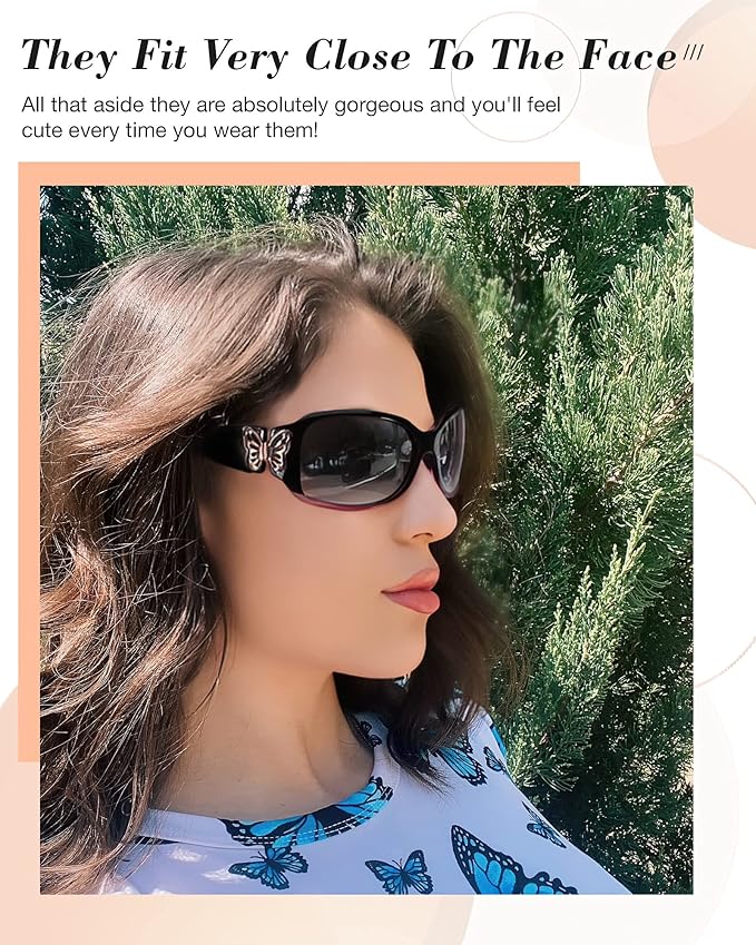 IGnaef Polarized Sunglasses for Women, Trendy Wrap Around Jackie-O Style with Butterfly Decoration IF022