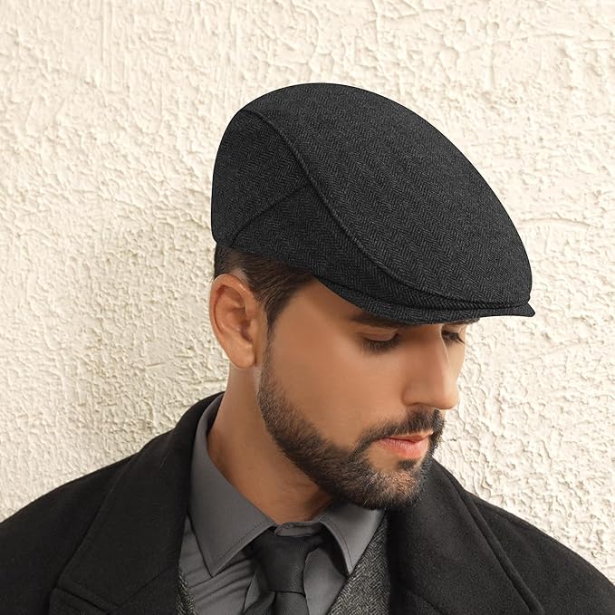 Men's Newsboy Cap Wool Blend Classic Herringbone Tweed Flat Caps Gatsby Cabbie Hats Ivy Irish Hat
