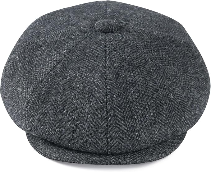 Men Wool Blend 8 Panel Newsboy Cap Tweed Cabbie Hat Snap Brim