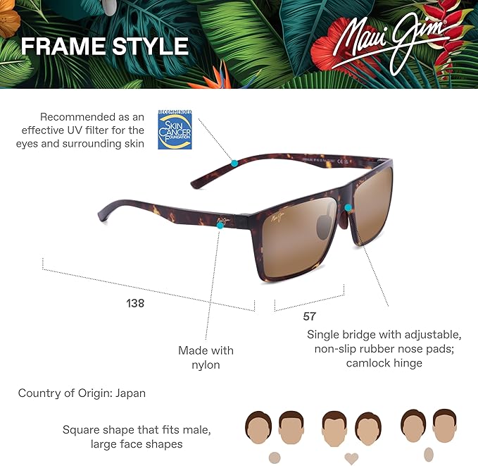 Maui Jim Polarized Men's Honokalani Rectangular Sunglasses