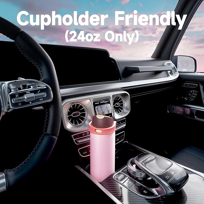 24 oz Insulated Water Bottle for Sports: Meoky Stainless Steel Water Bottle with Straw and Spout Lid - Leak Proof, Cold for 24 Hours, Fits in Car Cup Holder, BPA-Free for Women Travel, Angel Food Cake