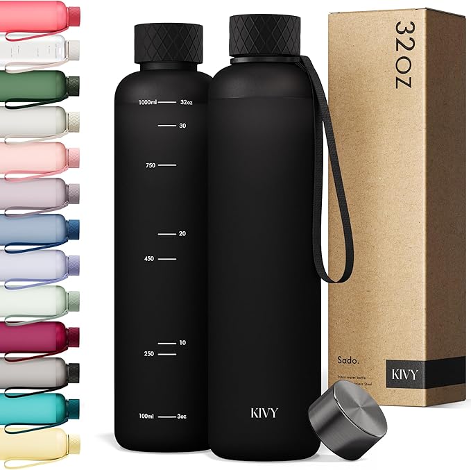 KIVY Slim Water Bottle 32oz [Lightweight & Shatterproof] - Reusable Tritan Water Bottle - Leak Proof Water Bottle for Women & Men - No Spill - Dishwasher Safe - Black