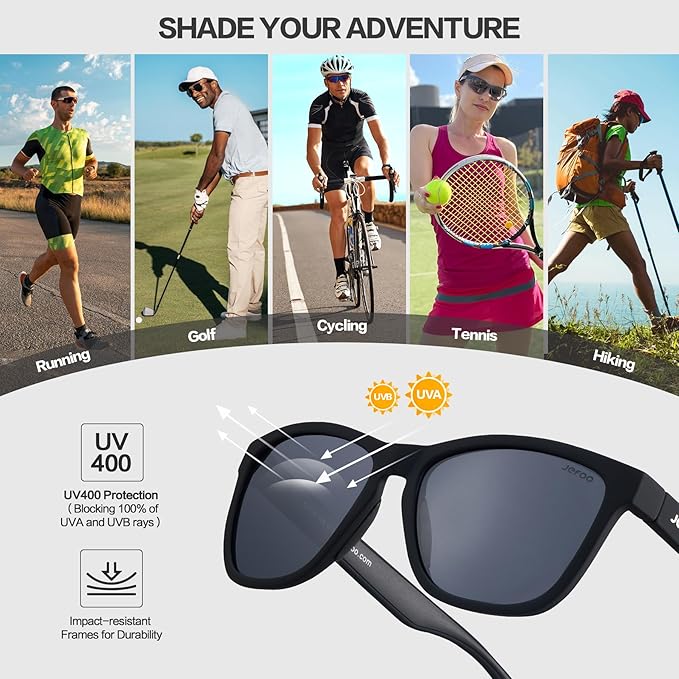 Jefoo Polarized Sports Sunglasses for Women Men Running Retro Trendy Sun Glasses UV400 Protection Tangle Free
