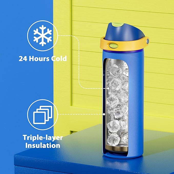 24 oz Insulated Water Bottle for Men: Meoky Stainless Steel Water Bottle with 2-in-1 Straw and Spout Lid - Leak Proof, Cold for 24 Hours, Fits in Car Cup Holder, BPA-Free for Sports Travel, Sapphire