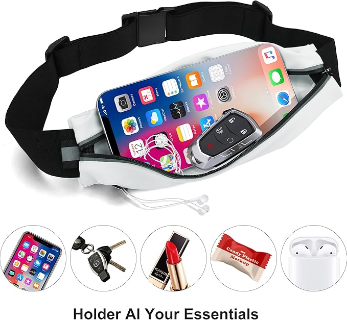 Slim Running Belt For Men and Women Waist Fanny Pack Phone Holder Pouch Bag Reflective Zipper Pocket Workout Cycling Fitness