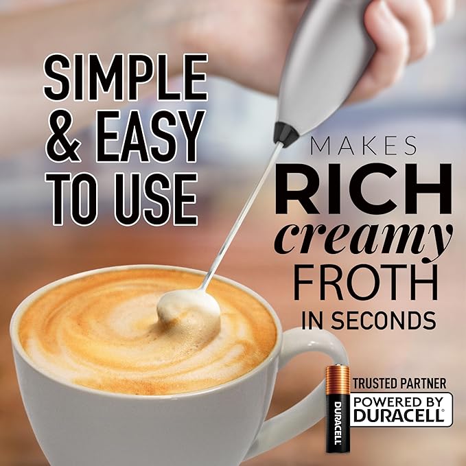 Zulay Kitchen Handheld Milk Frother with Duracell AA Batteries – Ultra Fast Electric Mixer & Foam Maker, Easy-Clean Drink Mixer for Coffee & More