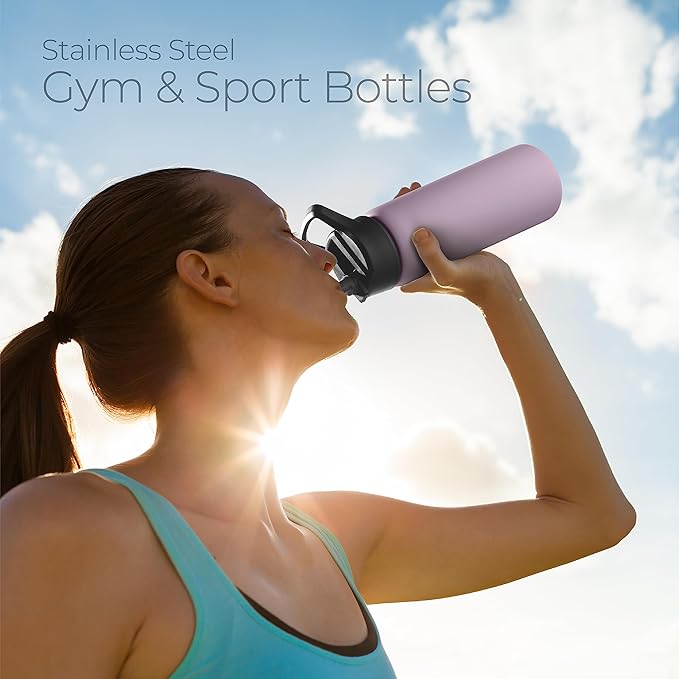 SIPX™ 25 oz Insulated Water Bottle with 3 Lids – Leakproof Stainless Steel, Triple Insulated – Cold 24 Hours/Hot 12 Hours – Durable Bottle for School, Gym, Travel – Purple