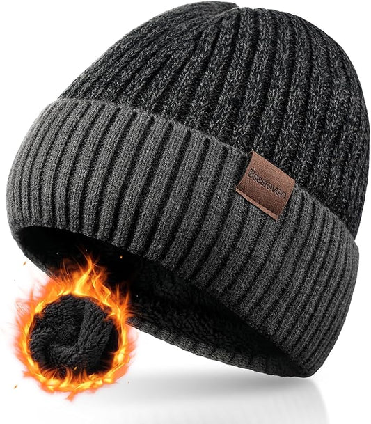 Winter Beanie Hat for Men Women: Warm Fleece Lined Beanie Knit Ski Stocking Cap Cuffed Cap for Cold Weather Running
