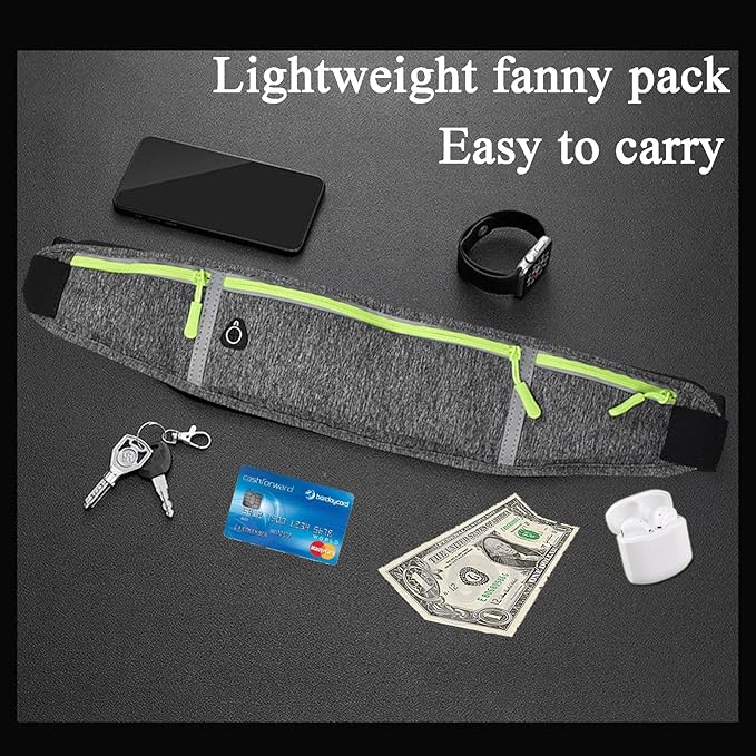 Waist pack sport running Belt Pack with adjustable Strap for running hiking travel outdoors sport (Grey, 3 Pockets)