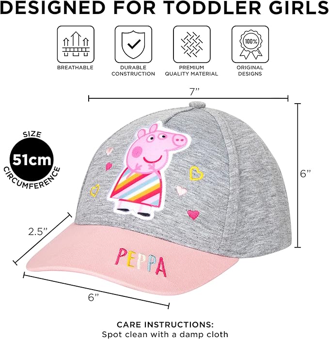 Hasbro Girls' Baseball Cap, Peppa Pig Adjustable Toddler Hat for Ages 2-4