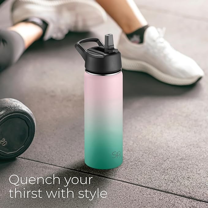 SipX™ 18 oz Insulated Water Bottle with 3 Lids – Leakproof Stainless Steel, Triple Insulated – Cold 24 Hours/Hot 12 Hours – Durable Bottle for School, Gym, Travel – Gradient Mint Pink