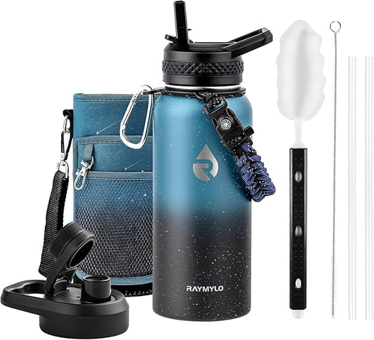 32oz Insulated Water Bottle, Triple Wall Vacuum Stainless Steel Water Bottles - Keeps Cold 48H, Reusable Metal water flask Jug for Gym, Sports, Camping, Hiking,Travel, Starry Sky-Indigo/Black