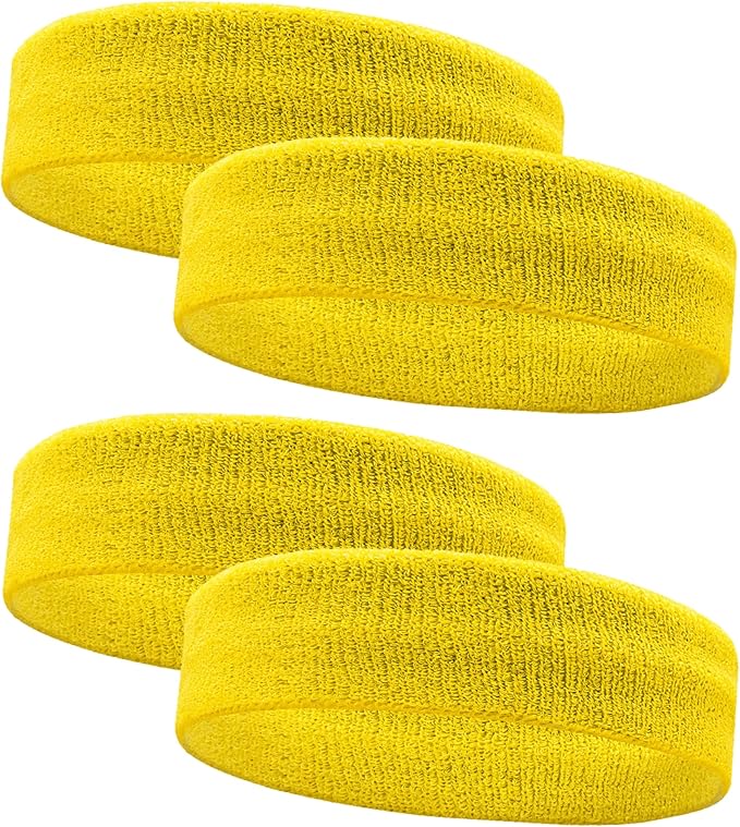 4 Pack Sweatbands Sports Headband for Men and Women, Moisture Wicking Athletic Workout Headband for Running, Tennis, Basketball, Yoga, Gym Stretchy Unisex Sweatband