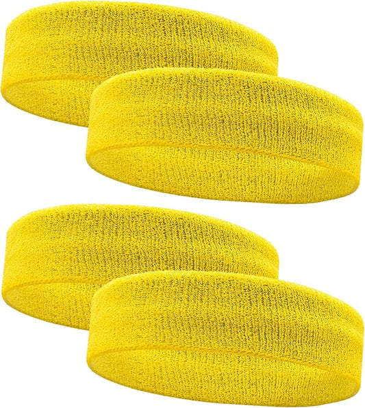 4 Pack Sweatbands Sports Headband for Men and Women, Moisture Wicking Athletic Workout Headband for Running, Tennis, Basketball, Yoga, Gym Stretchy Unisex Sweatband