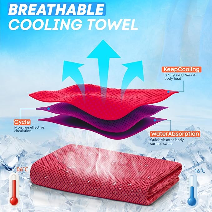 4 Pack Cooling Towels (40"x 12"), Soft Breathable Gym Towels, Outdoors Ice Towel for Neck and Face, Camp Essentials Microfiber Sweat Towels for Gym, Run, Yoga, Workout, Travel, Climb