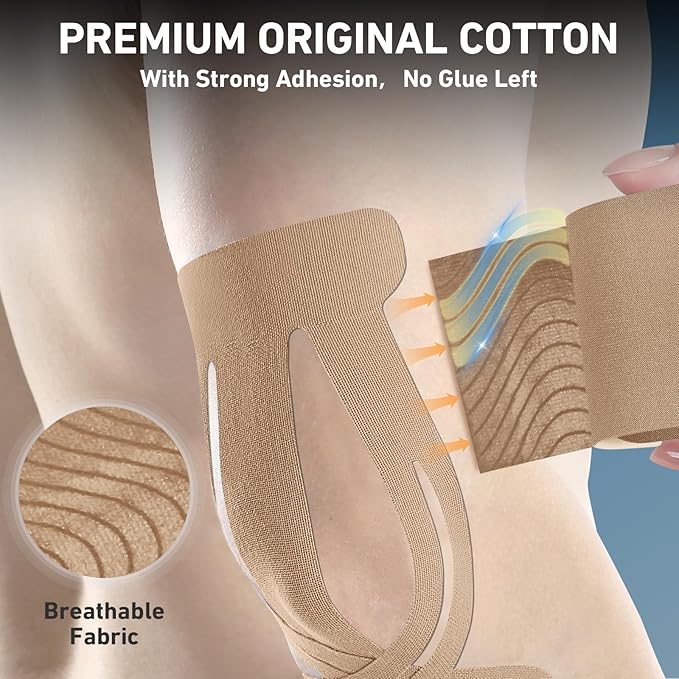12 Count Kinesiology Tape for Elbow, Pre-Cut Waterproof KTquick Elbow Tape for Elbow Pain Relief Pre Cut, Original Cotton Athletic Tape, Durable Knee Tape for Sports and Long-Lasting Support (Beige)