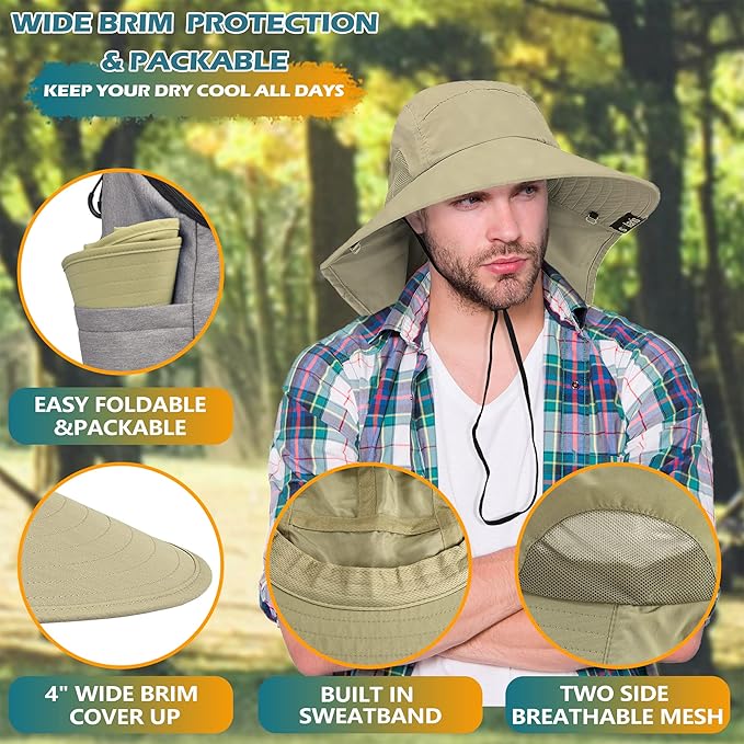Solaris Sun Hat with Neck Flap, UPF 50 Sun Protection Lightweight Sun Cap for Men Women, Wide Brim Hat for Fishing Hiking