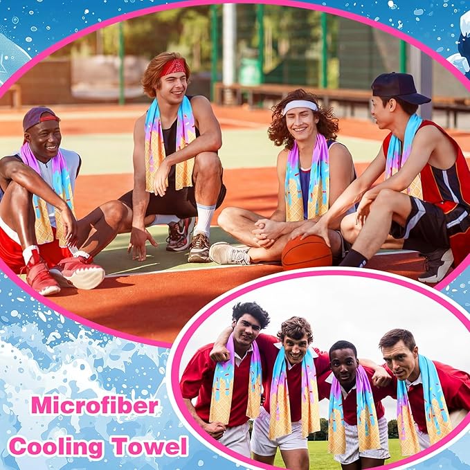 12pcs Baseball Ice Cream Drip Cooling Towels 40"x12" Microfiber Cooling Towels Sweat Absorbent Chilly Washcloth Baseball Team Gift Party Favor for Hot Weather Yoga Gym