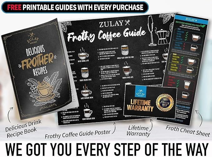 Zulay Powerful Milk Frother for Coffee with Powerful Motor - Handheld Frother Electric Whisk, Milk Foamer, Mini Mixer & Coffee Blender Frother for Frappe, Latte, Matcha, No Stand - Red