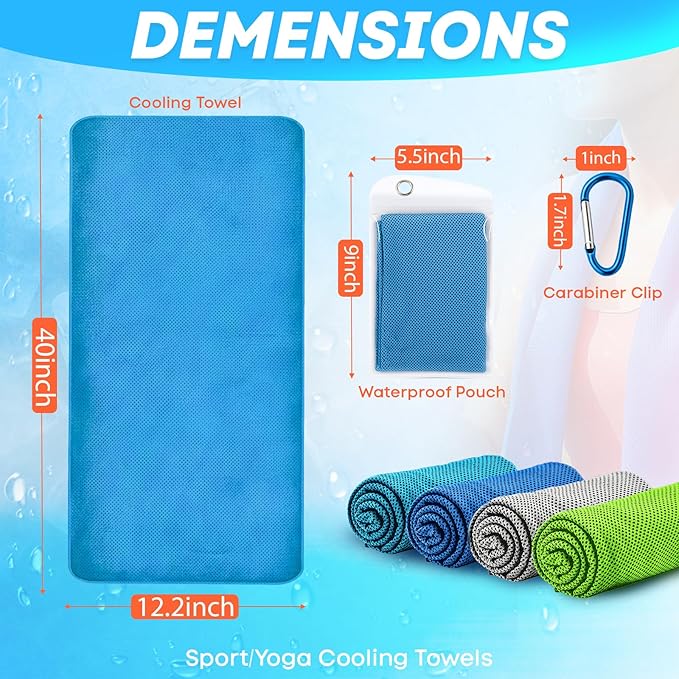 4 Pack Cooling Towels (40"x 12"), Soft Breathable Gym Towels, Outdoors Ice Towel for Neck and Face, Camp Essentials Microfiber Sweat Towels for Gym, Run, Yoga, Workout, Travel, Climb