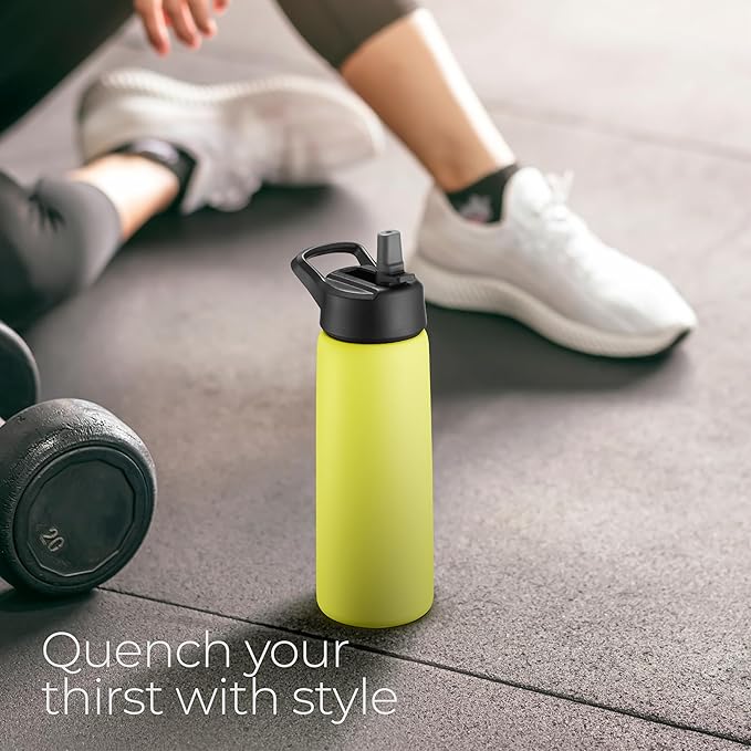 SIPX™ 25 oz Insulated Water Bottle with 3 Lids – Leakproof Stainless Steel, Triple Insulated – Cold 24 Hours/Hot 12 Hours – Durable Bottle for School, Gym, Travel – Yellow