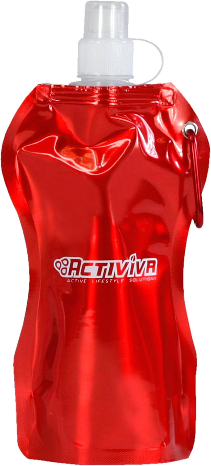 USA Merchant | Collapsible Reusable Water Bottle with Carabiner Clip Light Weight Leak Proof Foldable Drinking Water Bottle Non Toxic BPA Free - 16.9 oz 4 Pack (Pink, Purple, Red, Clear)